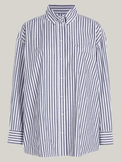 Koszule & Bluzki*Tommy Hilfiger Koszula Oversize W Prążki DARK NIGHT NAVY / STRIPE