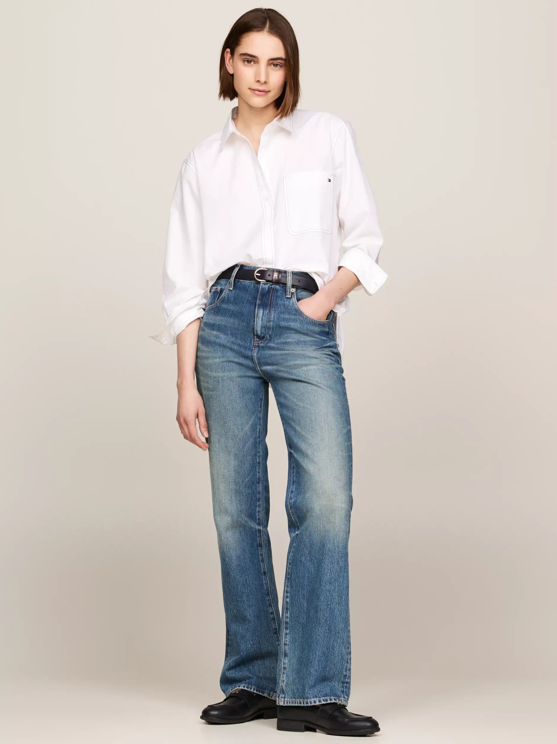 Koszule & Bluzki*Tommy Hilfiger Koszula Oversize Z Kontrastowym Stębnowaniem TH OPTIC WHITE