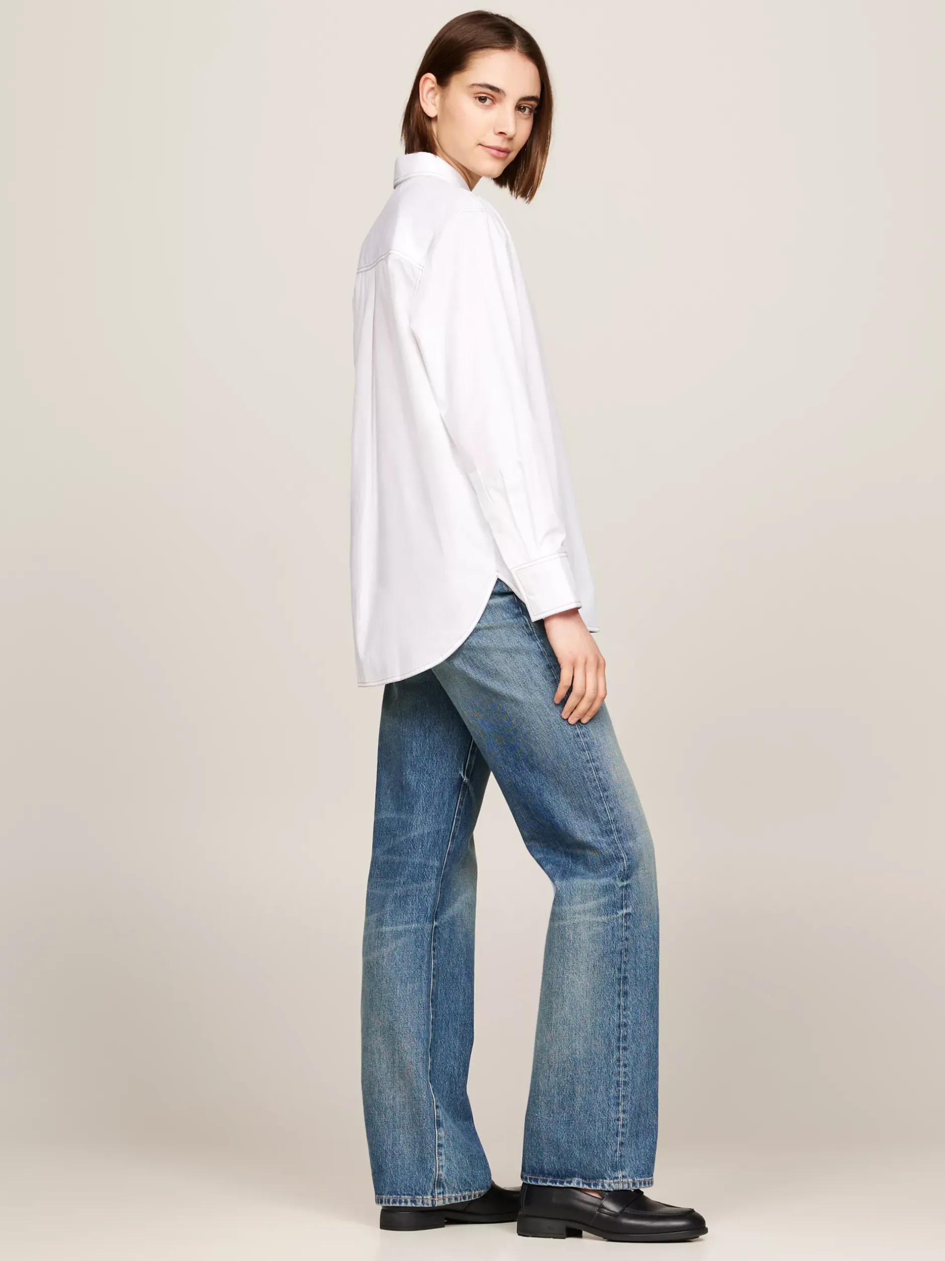 Koszule & Bluzki*Tommy Hilfiger Koszula Oversize Z Kontrastowym Stębnowaniem TH OPTIC WHITE
