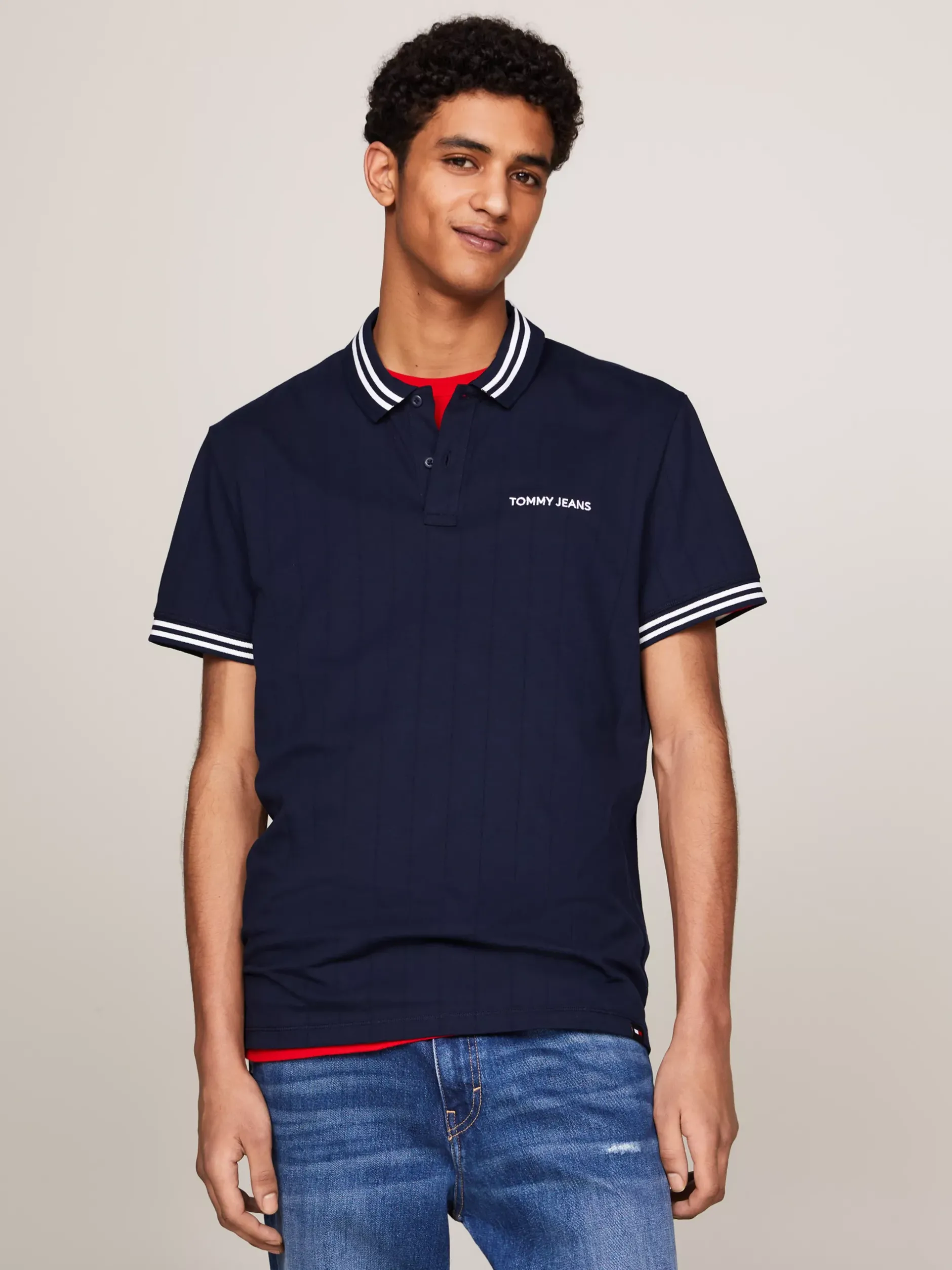 Koszulki Polo*Tommy Hilfiger Koszula Polo Classic Varsity W Paski DARK NIGHT NAVY