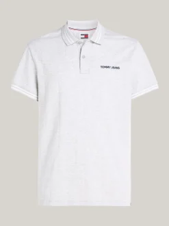 Koszulki Polo*Tommy Hilfiger Koszula Polo Classic Varsity W Paski SILVER GREY