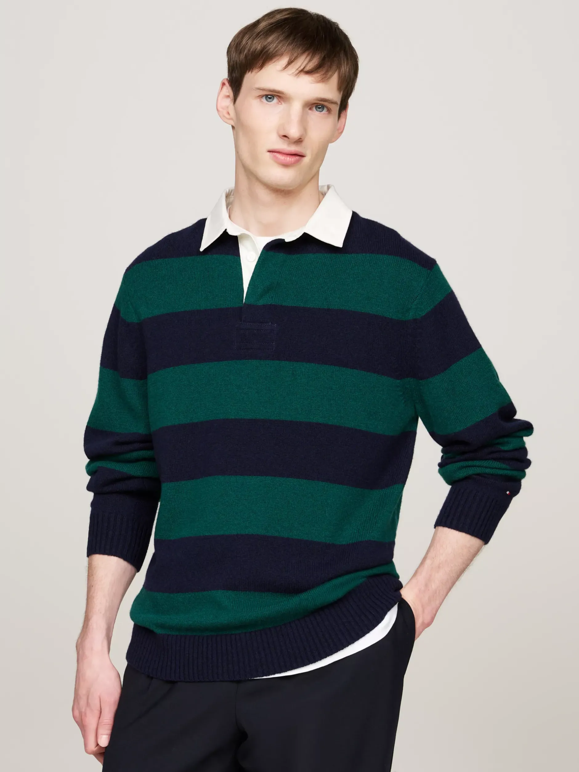 Swetry|Dzianina*Tommy Hilfiger Koszula Rugby O Luźnym Kroju Z Czystej Wełny ORNAMENTAL GREEN HTR / DESERT SKY