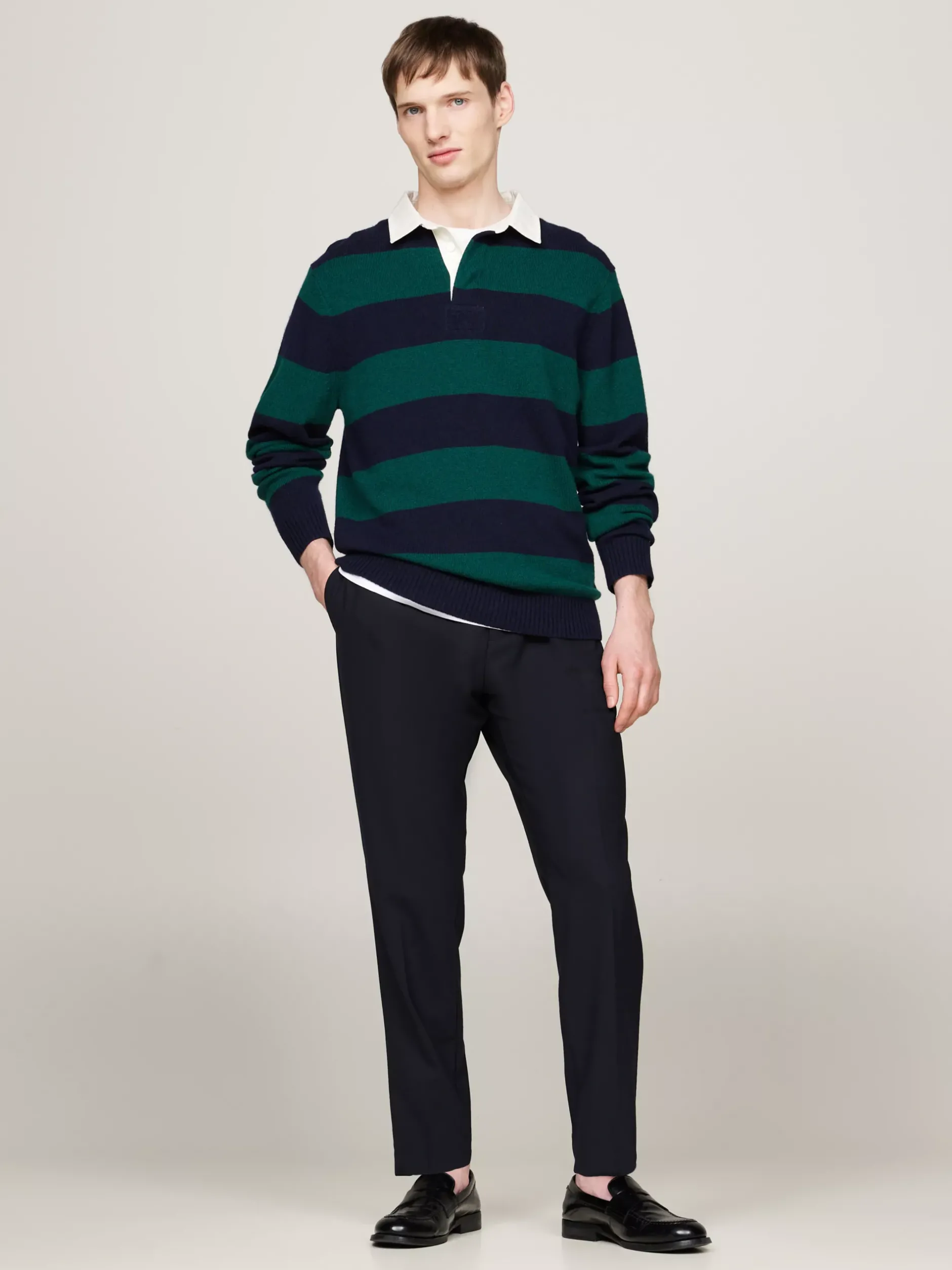 Swetry|Dzianina*Tommy Hilfiger Koszula Rugby O Luźnym Kroju Z Czystej Wełny ORNAMENTAL GREEN HTR / DESERT SKY