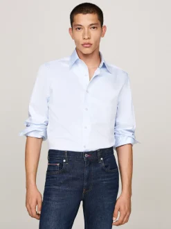 Koszule*Tommy Hilfiger Koszula Smart Casual Z Diagonalu LIGHT BLUE