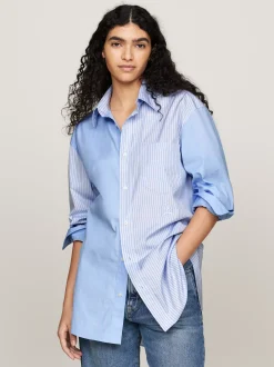 Koszule & Bluzki*Tommy Hilfiger Koszula W Delikatne Prążki Z Emblematem VESSEL BLUE