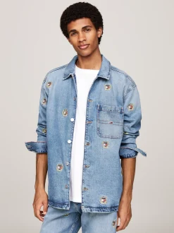 Kurtki & Płaszcze*Tommy Hilfiger Koszula Wierzchnia Z Wyhaftowanym Logo DENIM MEDIUM