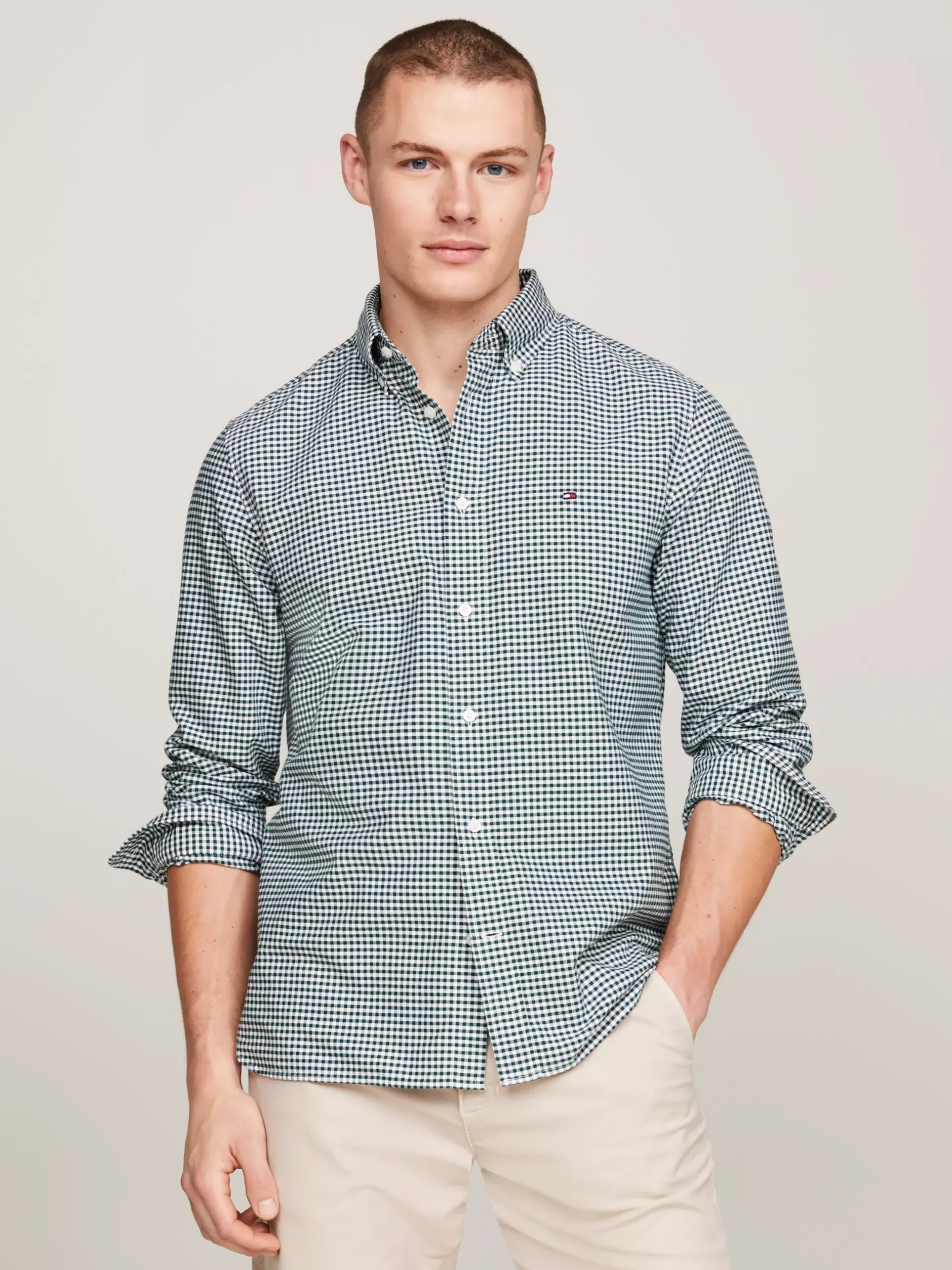 Koszule*Tommy Hilfiger Koszula Z Bawełny Oxford W Kratę Vichy ORNAMENTAL GREEN / WHITE