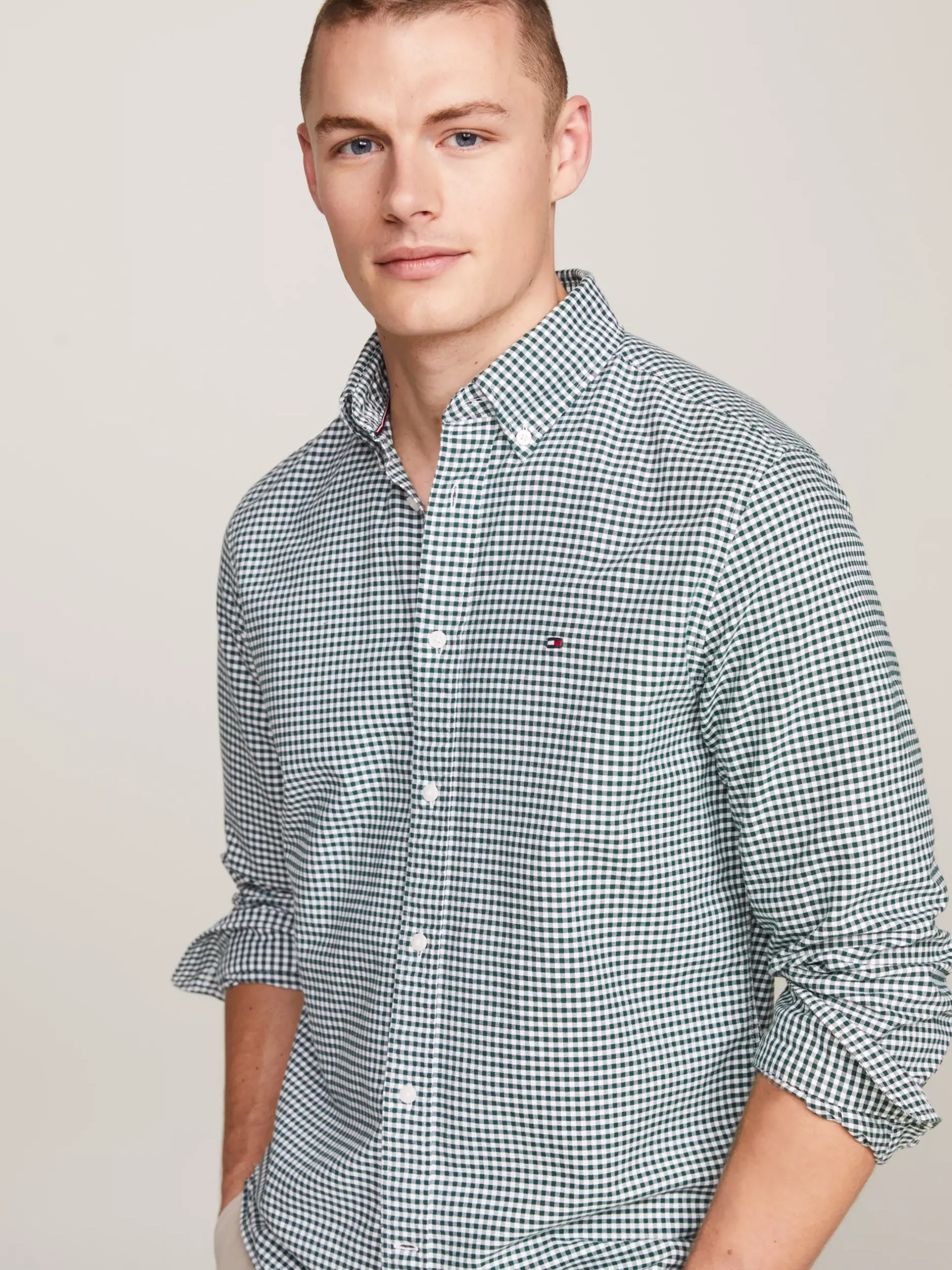 Koszule*Tommy Hilfiger Koszula Z Bawełny Oxford W Kratę Vichy ORNAMENTAL GREEN / WHITE
