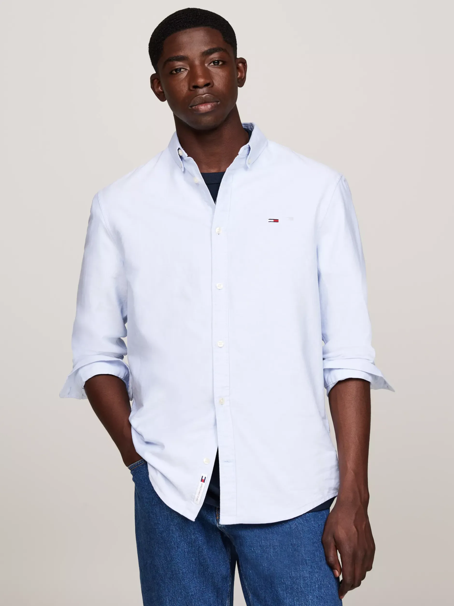 Koszule*Tommy Hilfiger Koszula Z Bawełny Oxford Z Naszywką Z Flagą MODERATE BLUE
