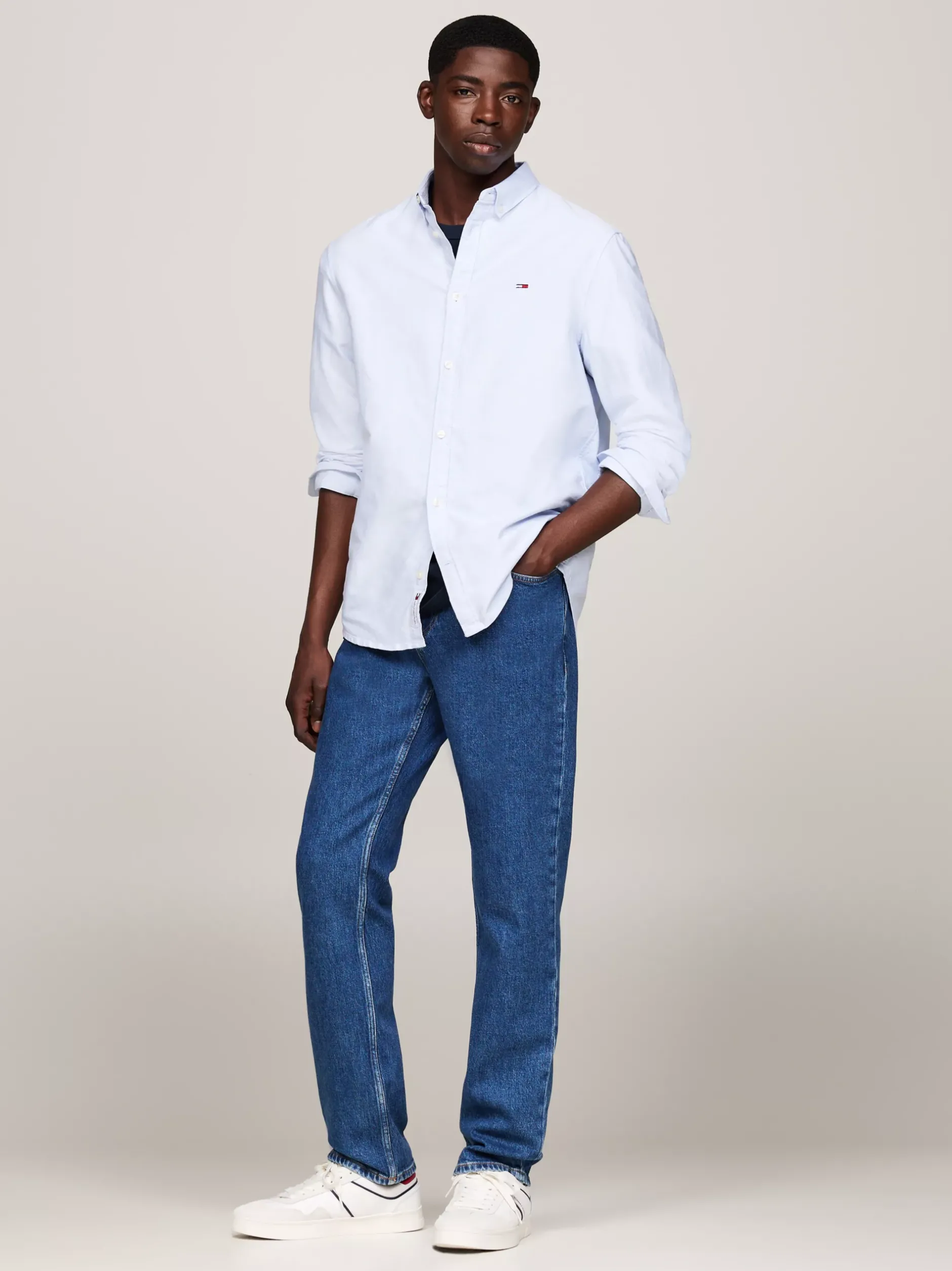 Koszule*Tommy Hilfiger Koszula Z Bawełny Oxford Z Naszywką Z Flagą MODERATE BLUE