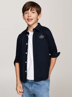 Koszule*Tommy Hilfiger Koszula Z Bawełny Typy Oxford Z Logo Hilfiger DESERT SKY