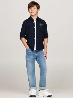 Koszule*Tommy Hilfiger Koszula Z Bawełny Typy Oxford Z Logo Hilfiger DESERT SKY