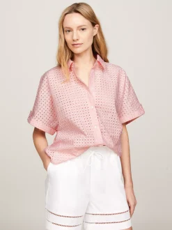 Koszule & Bluzki*Tommy Hilfiger Koszula Z Krótkim Rękawem I Haftem Angielskim LIGHT PINK ALLOVER BRODERY