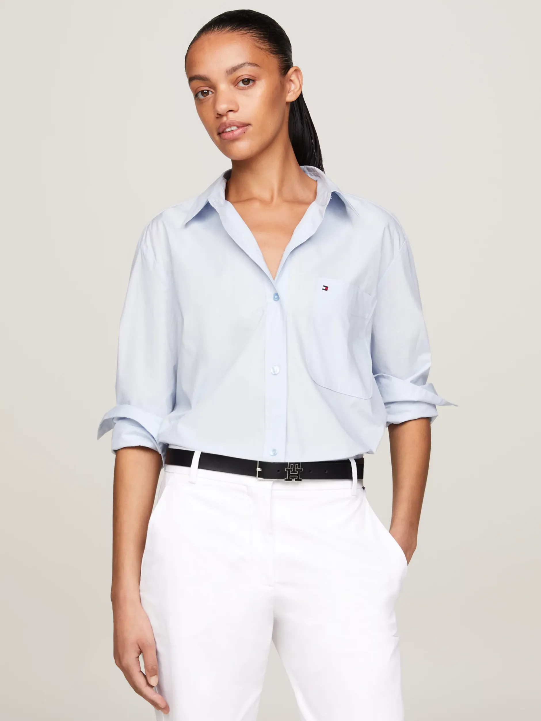 Koszule & Bluzki*Tommy Hilfiger Koszula Z Naszywaną Kieszenią I Flagą BREEZY BLUE