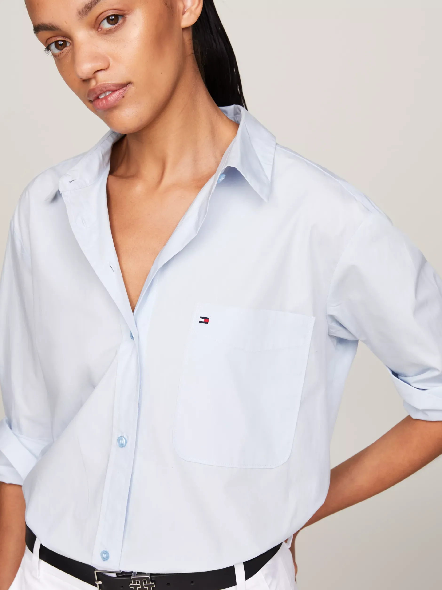 Koszule & Bluzki*Tommy Hilfiger Koszula Z Naszywaną Kieszenią I Flagą BREEZY BLUE
