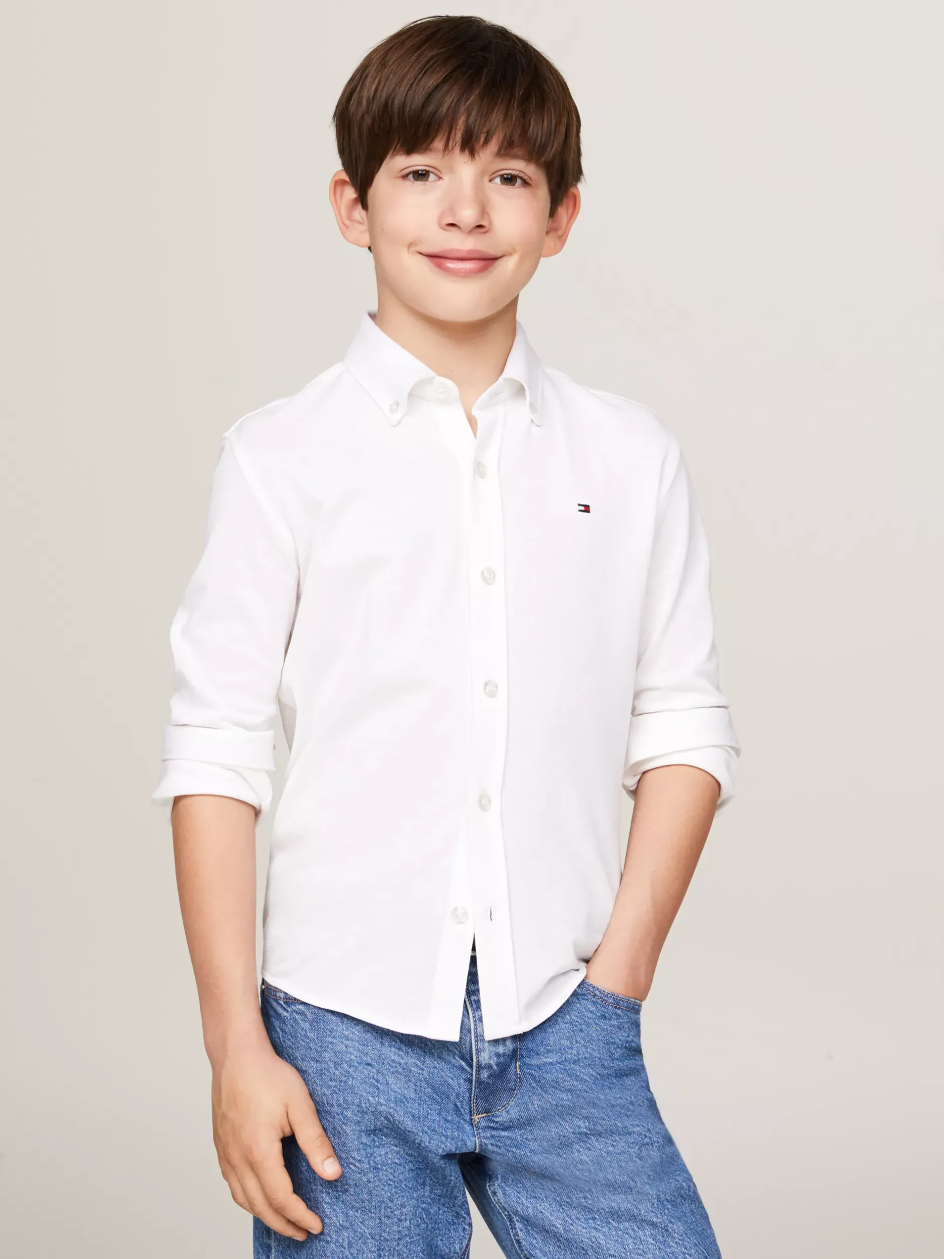 Koszule*Tommy Hilfiger Koszula Z Piki O Regularnym Kroju WHITE