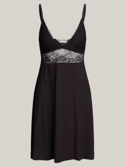 Piżamy & Odziez Nocna|Stroje Domowe*Tommy Hilfiger Koszulka Nocna Z Modalu Z Kwiatową Koronką BLACK