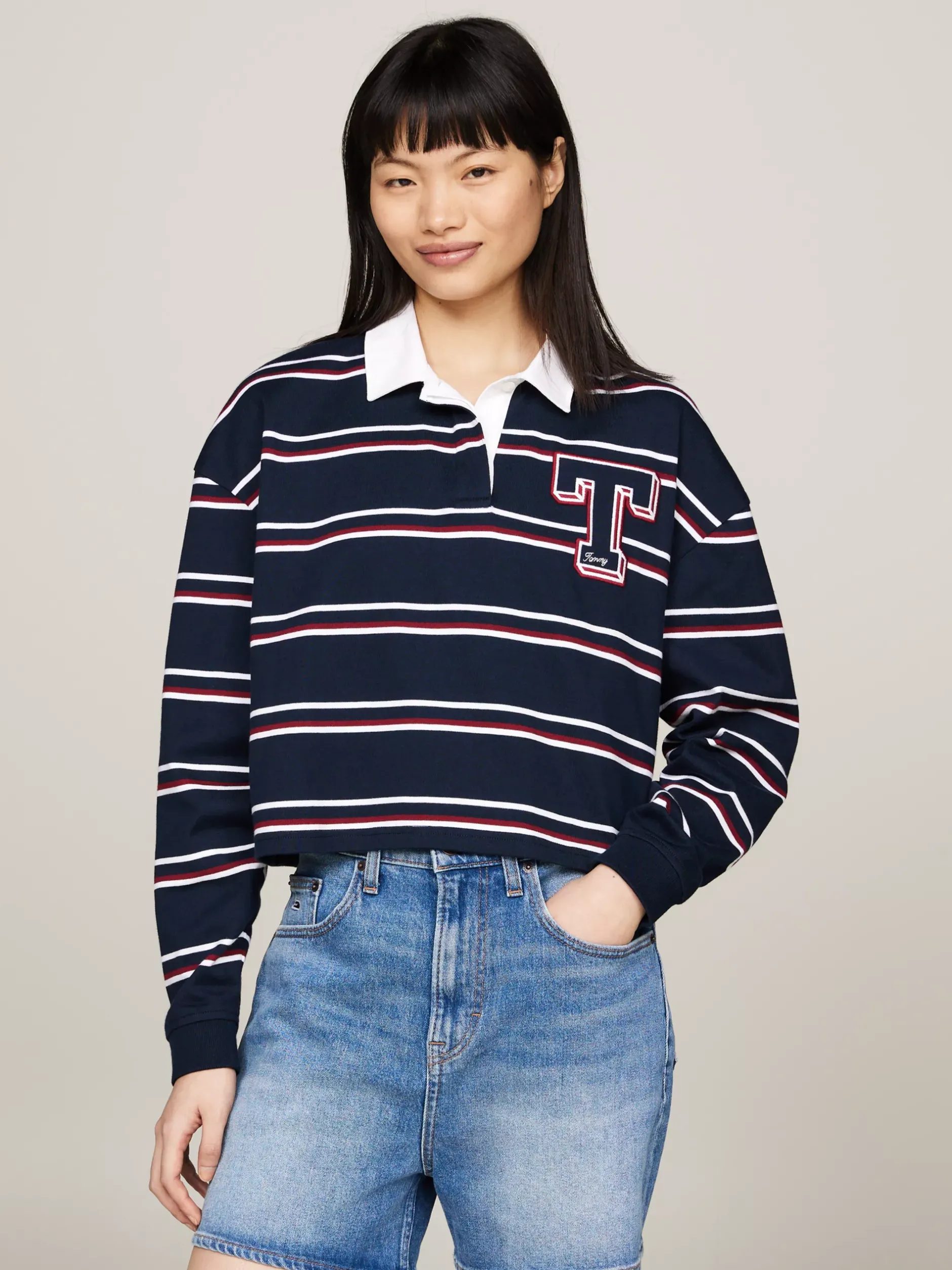 Koszulki Polo*Tommy Hilfiger Koszulka Polo O Luźnym Kroju W Stylu Rugby DARK NIGHT NAVY / STRIPE