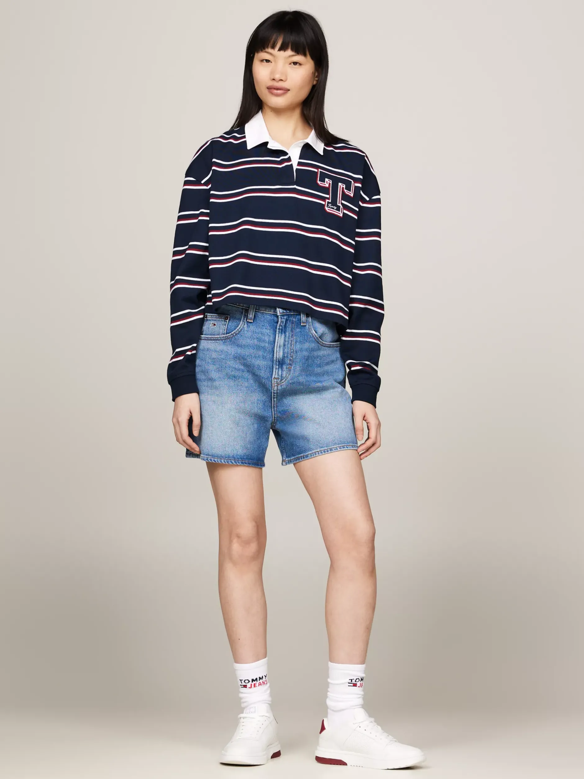 Koszulki Polo*Tommy Hilfiger Koszulka Polo O Luźnym Kroju W Stylu Rugby DARK NIGHT NAVY / STRIPE