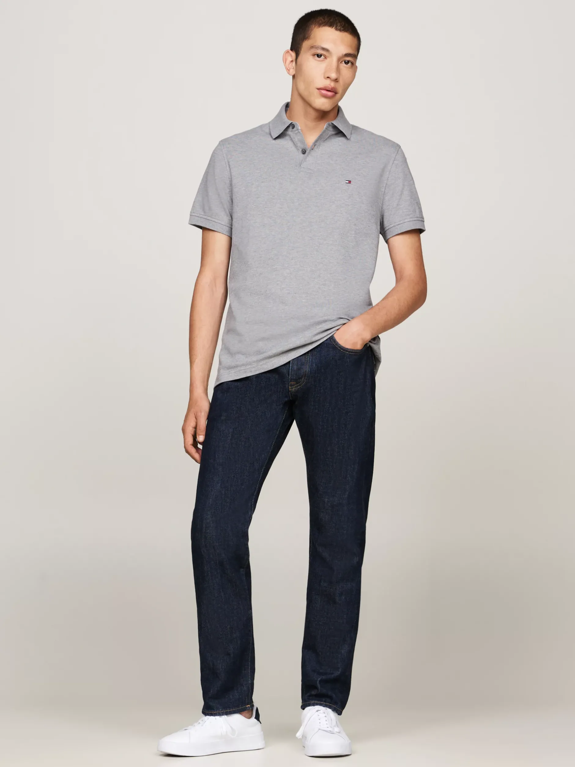 Koszulki Polo*Tommy Hilfiger Koszulka Polo O Regularnym Kroju Z Flagą 1985 Collection MEDIUM GREY HEATHER