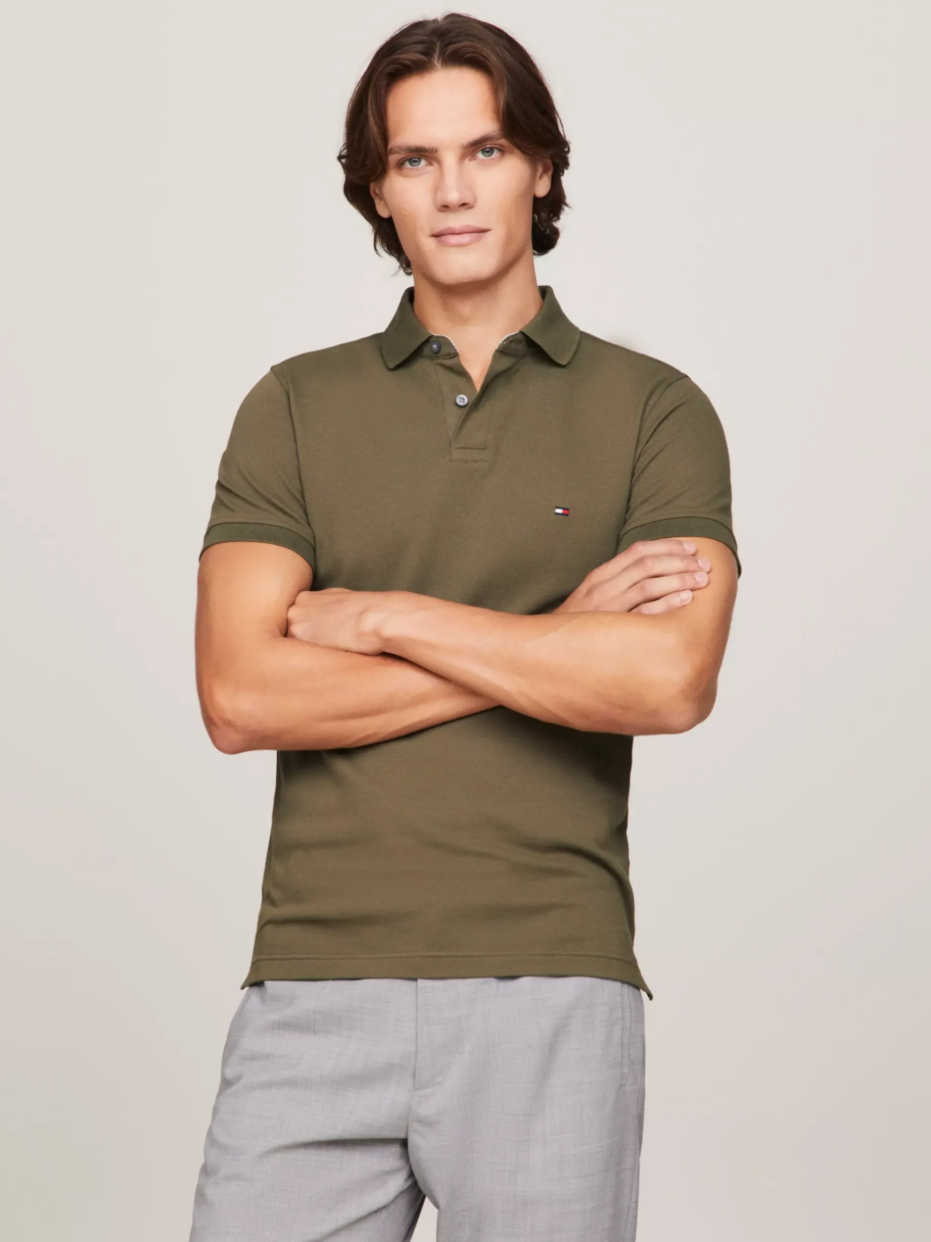 Koszulki Polo*Tommy Hilfiger Koszulka Polo O Regularnym Kroju Z Flagą 1985 Collection ARMY GREEN