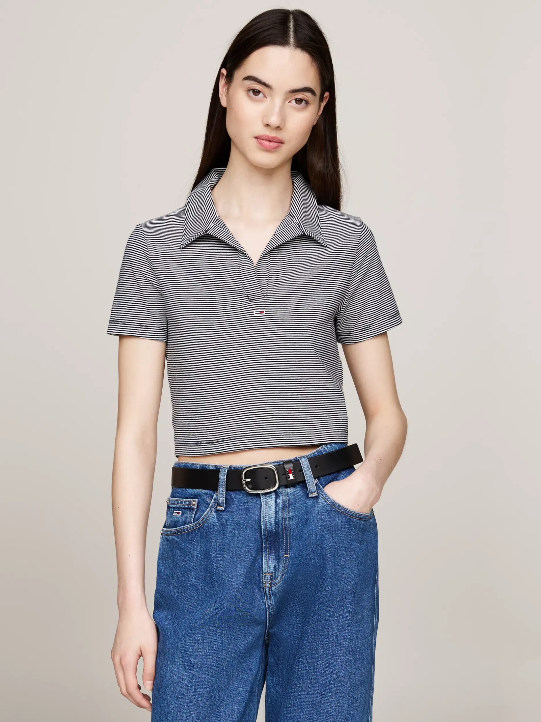 Koszulki Polo*Tommy Hilfiger Koszulka Polo O Wąskim Skróconym Kroju DARK NIGHT NAVY / STRIPE