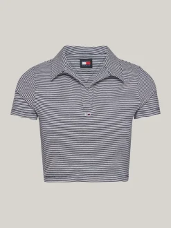 Koszulki Polo*Tommy Hilfiger Koszulka Polo O Wąskim Skróconym Kroju DARK NIGHT NAVY / STRIPE