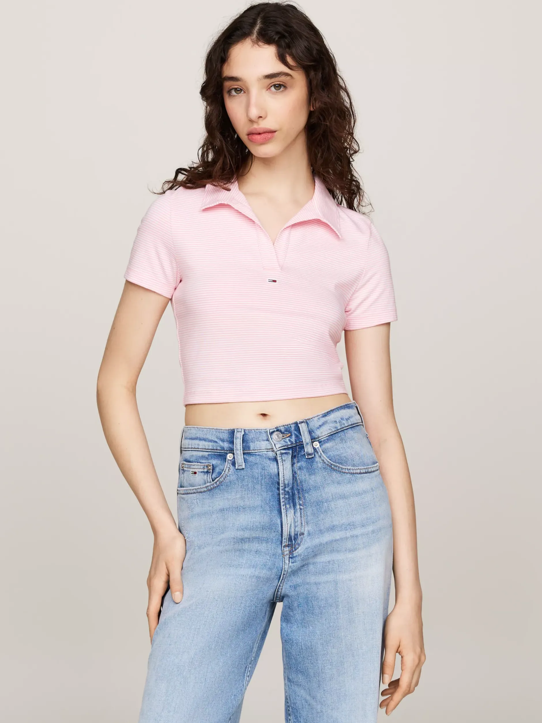 Koszulki Polo*Tommy Hilfiger Koszulka Polo O Wąskim Skróconym Kroju BALLET PINK / STRIPE