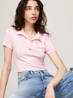 Koszulki Polo*Tommy Hilfiger Koszulka Polo O Wąskim Skróconym Kroju BALLET PINK / STRIPE