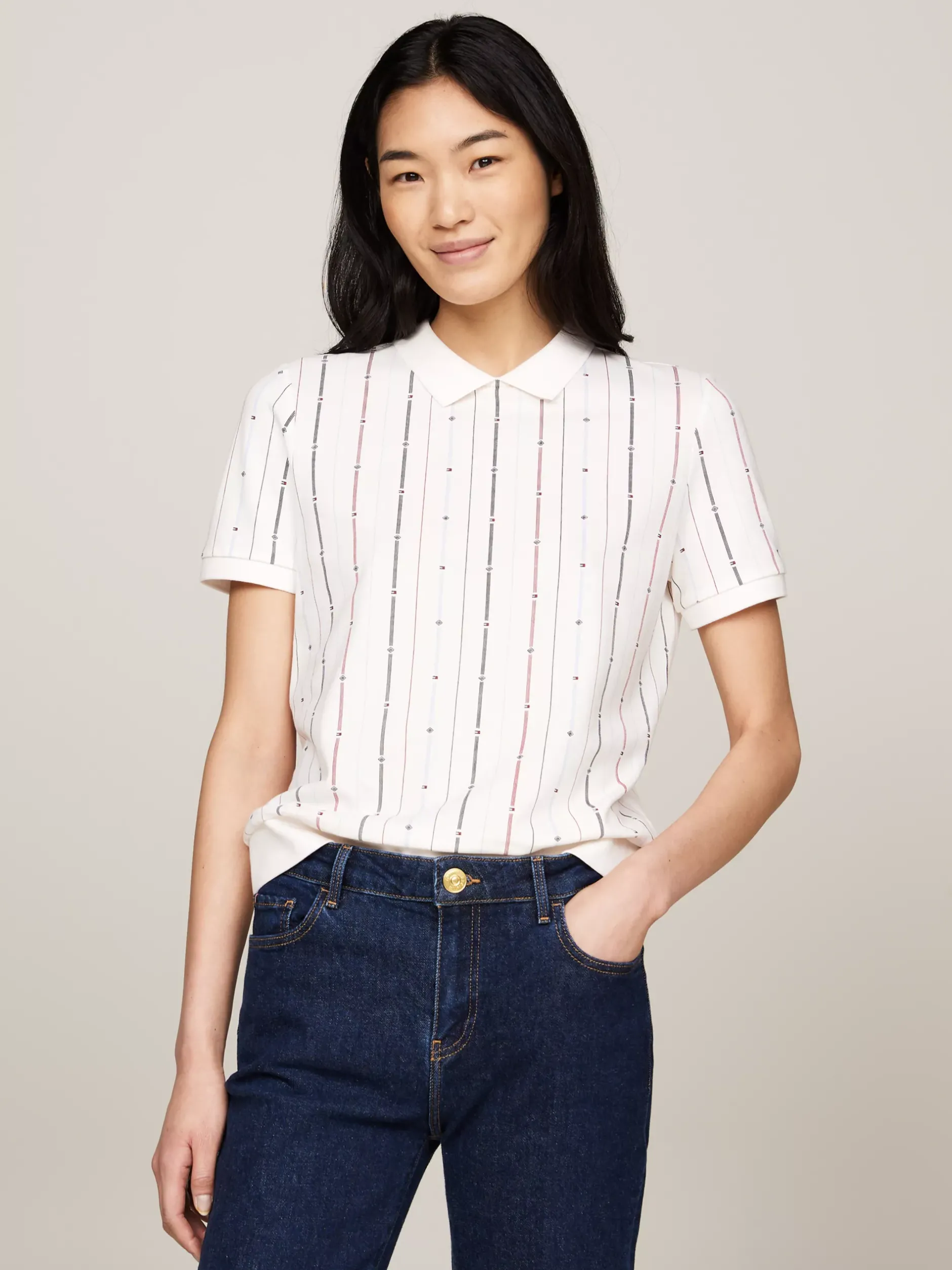 Koszulki Polo*Tommy Hilfiger Koszulka Polo W Paski Z Motywem Flagi FOULARD FLAG STP/ MULTI