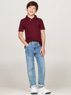 T-Shirty I Koszulki Polo*Tommy Hilfiger Koszulka Polo Z żakardowym Wzorem W Szachownicę DEEP ROUGE