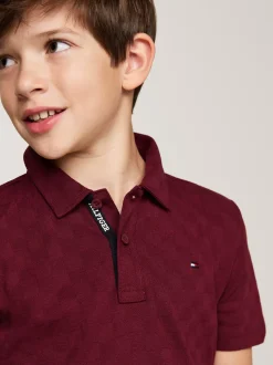 T-Shirty I Koszulki Polo*Tommy Hilfiger Koszulka Polo Z żakardowym Wzorem W Szachownicę DEEP ROUGE