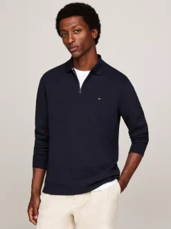 Koszulki Polo*Tommy Hilfiger Koszulka Polo Z Długim Rękawem Z Zamkiem 1/4 DESERT SKY