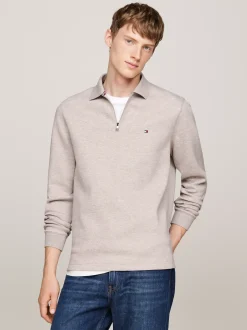 Koszulki Polo*Tommy Hilfiger Koszulka Polo Z Długim Rękawem Z Zamkiem 1/4 PEBBLED HEATHER