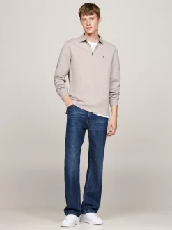 Koszulki Polo*Tommy Hilfiger Koszulka Polo Z Długim Rękawem Z Zamkiem 1/4 PEBBLED HEATHER