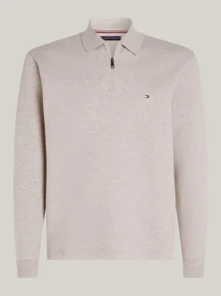 Koszulki Polo*Tommy Hilfiger Koszulka Polo Z Długim Rękawem Z Zamkiem 1/4 PEBBLED HEATHER