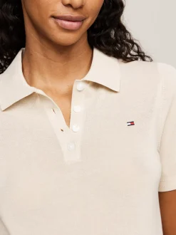 Swetry|Dzianina*Tommy Hilfiger Koszulka Polo Z Dzianiny O Drobnym Splocie CLASSIC BEIGE