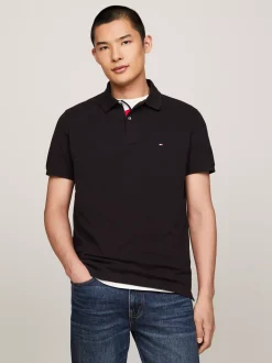 Koszulki Polo*Tommy Hilfiger Koszulka Polo Z Kontrastową Plisą I Flagą BLACK
