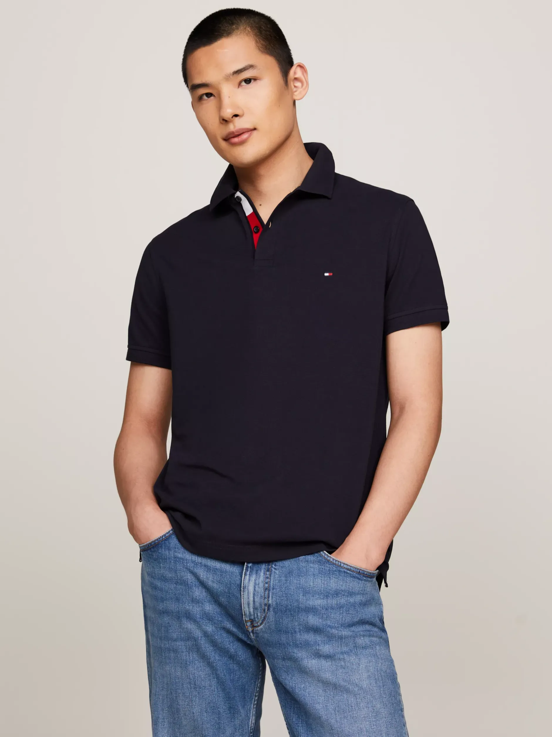 Koszulki Polo*Tommy Hilfiger Koszulka Polo Z Kontrastową Plisą I Flagą DESERT SKY