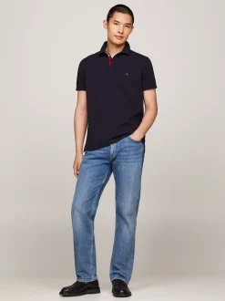 Koszulki Polo*Tommy Hilfiger Koszulka Polo Z Kontrastową Plisą I Flagą DESERT SKY