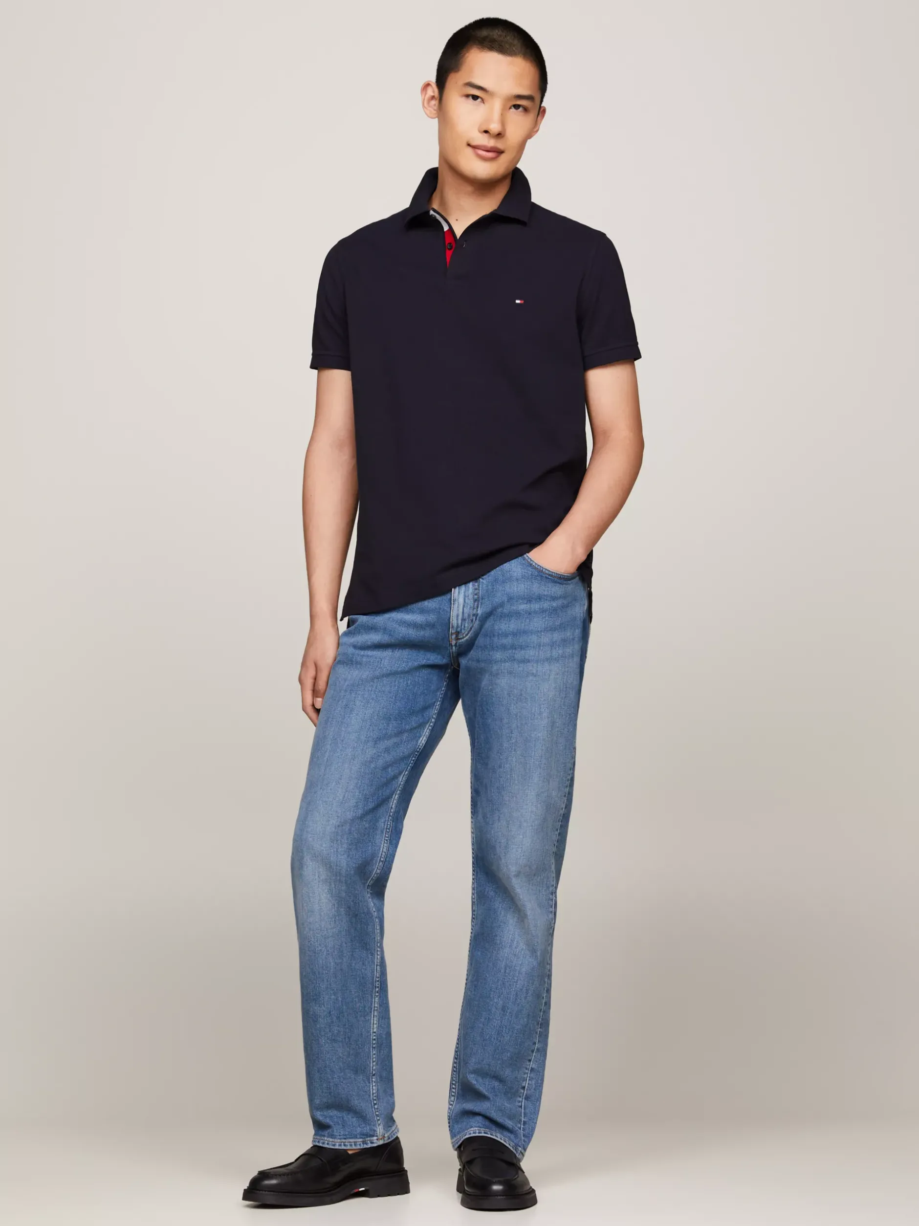 Koszulki Polo*Tommy Hilfiger Koszulka Polo Z Kontrastową Plisą I Flagą DESERT SKY