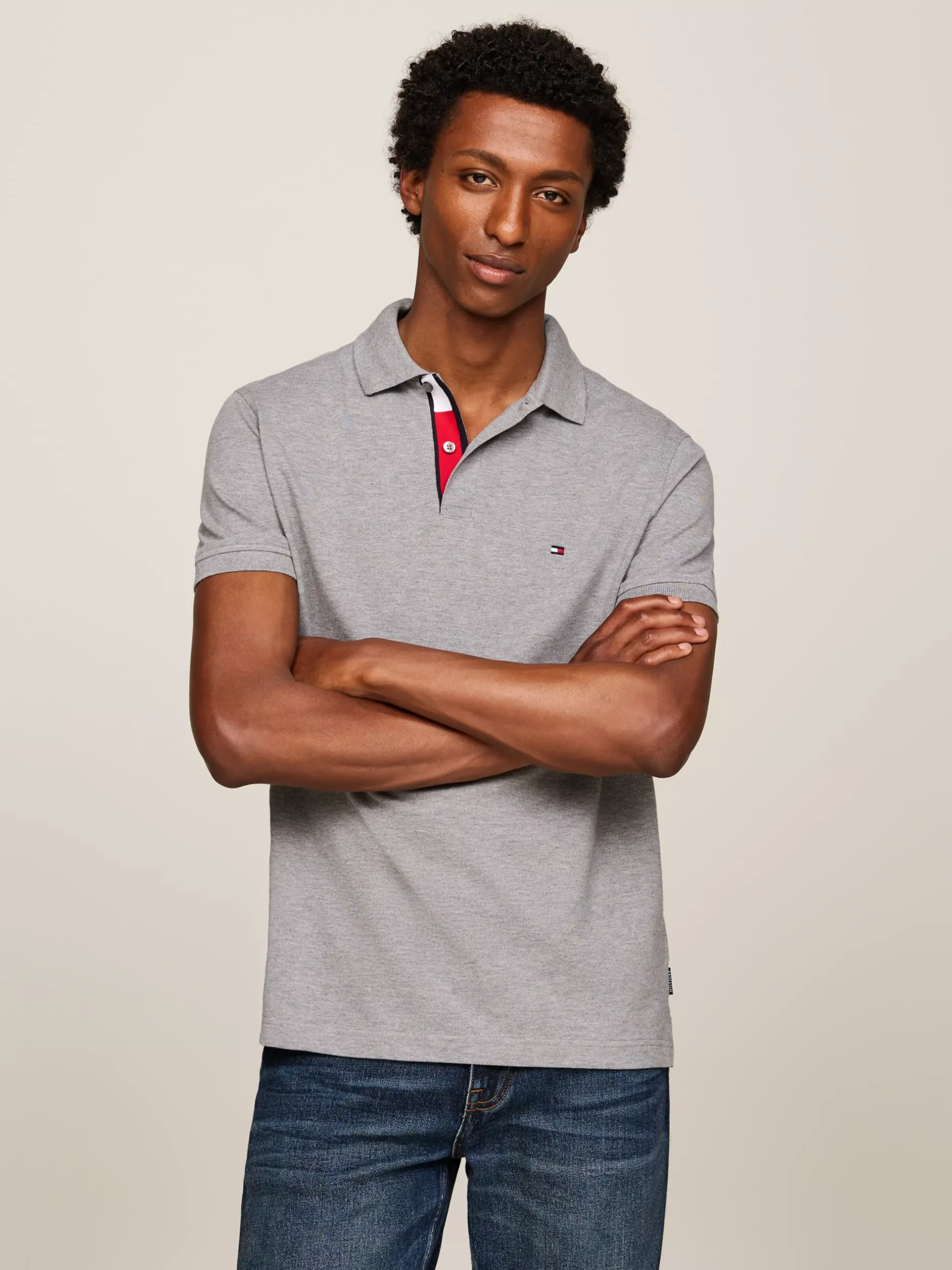Koszulki Polo*Tommy Hilfiger Koszulka Polo Z Kontrastową Plisą I Flagą MEDIUM GREY HEATHER