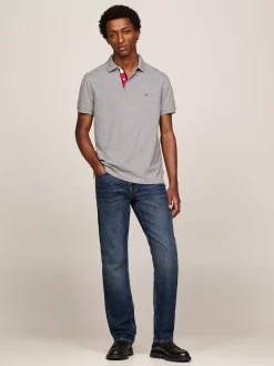 Koszulki Polo*Tommy Hilfiger Koszulka Polo Z Kontrastową Plisą I Flagą MEDIUM GREY HEATHER