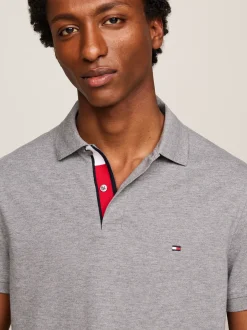 Koszulki Polo*Tommy Hilfiger Koszulka Polo Z Kontrastową Plisą I Flagą MEDIUM GREY HEATHER