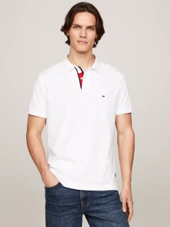 Koszulki Polo*Tommy Hilfiger Koszulka Polo Z Kontrastową Plisą I Flagą WHITE