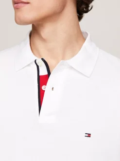 Koszulki Polo*Tommy Hilfiger Koszulka Polo Z Kontrastową Plisą I Flagą WHITE