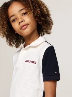 T-Shirty I Koszulki Polo*Tommy Hilfiger Koszulka Polo Z Logo Hilfiger Monotype ANCIENT WHITE / RED / BLUE