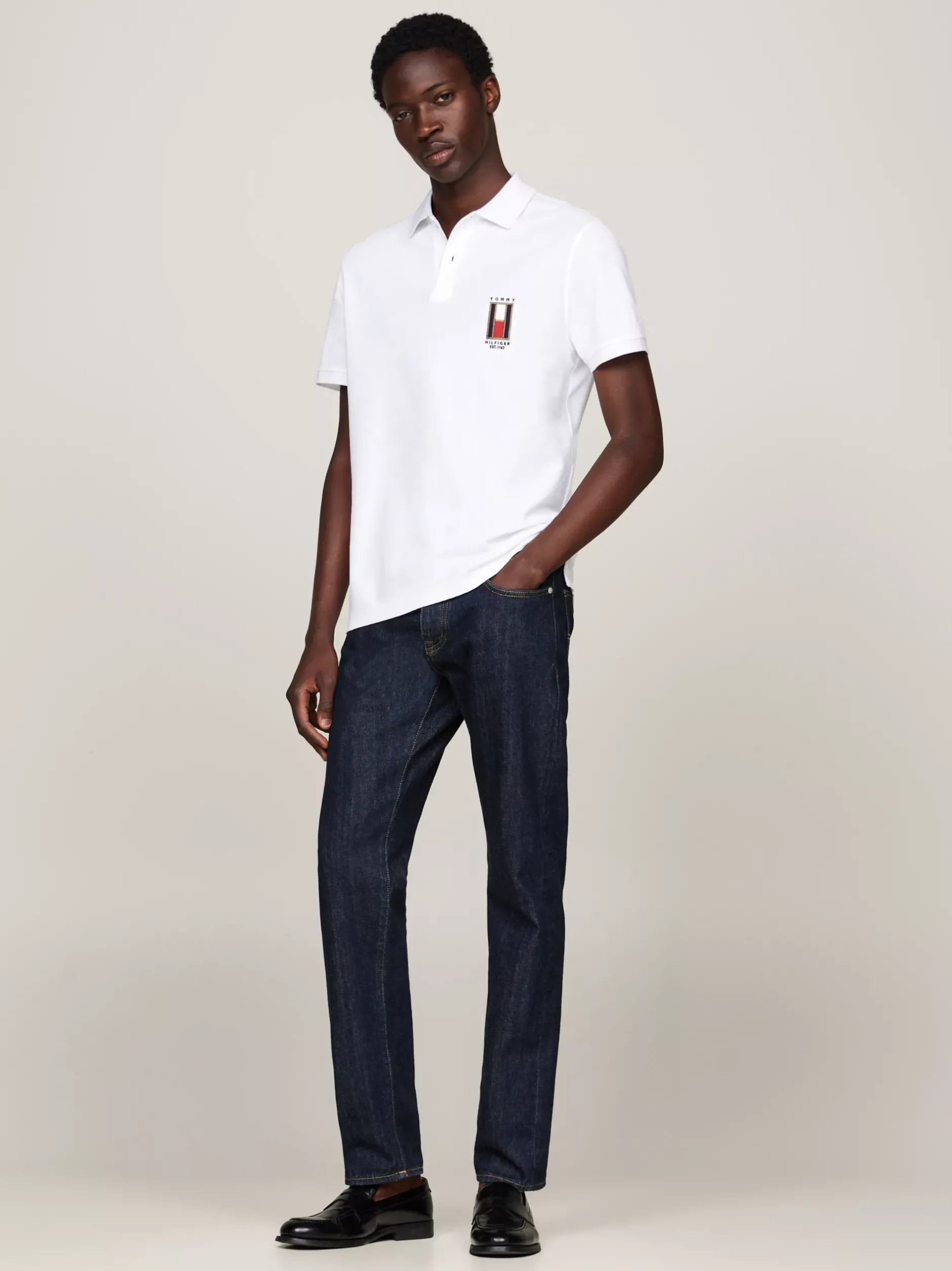 Koszulki Polo*Tommy Hilfiger Koszulka Polo Z Pionową Flagą WHITE