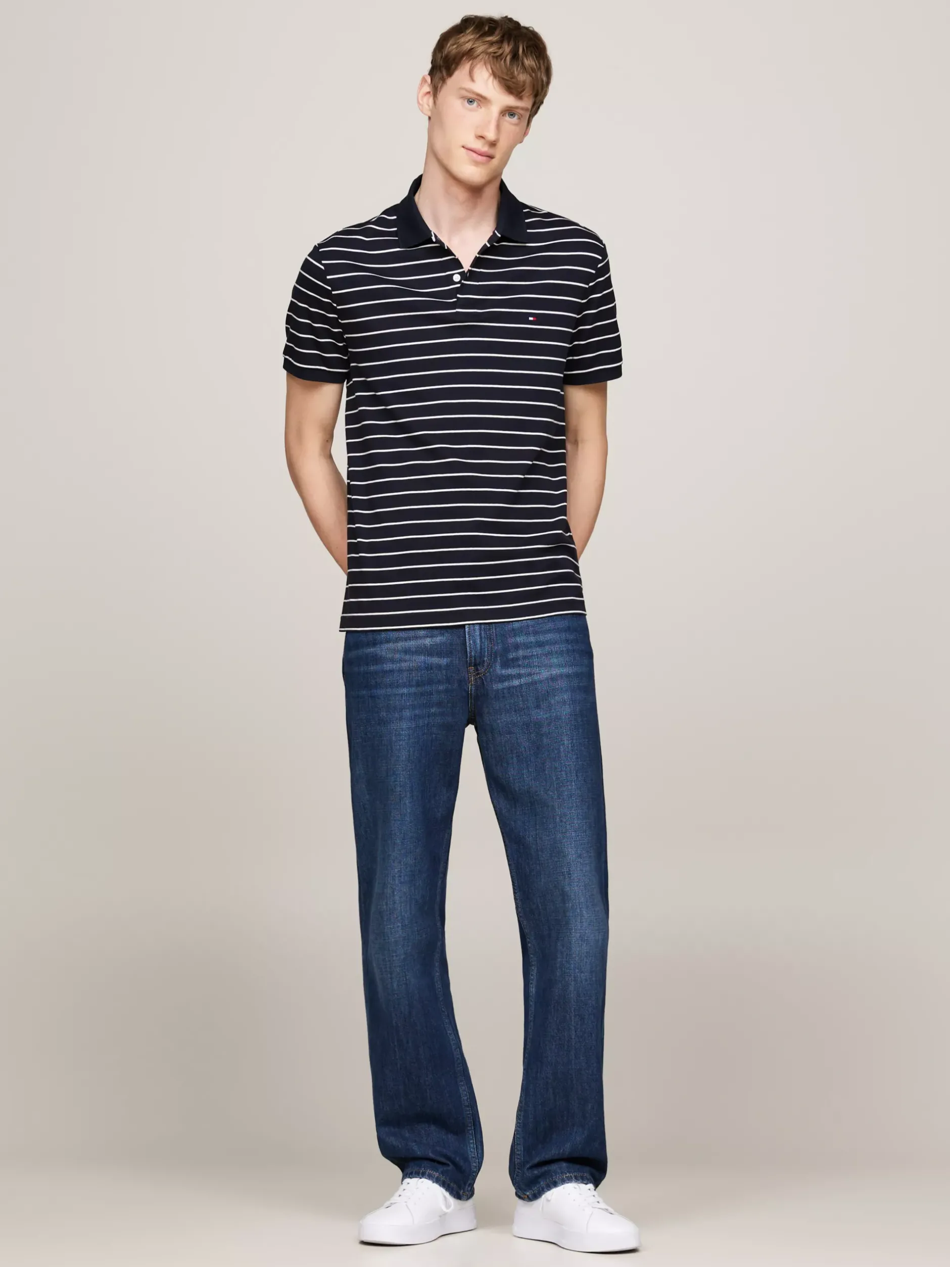 Koszulki Polo*Tommy Hilfiger Koszulka Polo Z Wyszywanym Logo DESERT SKY / ECRU