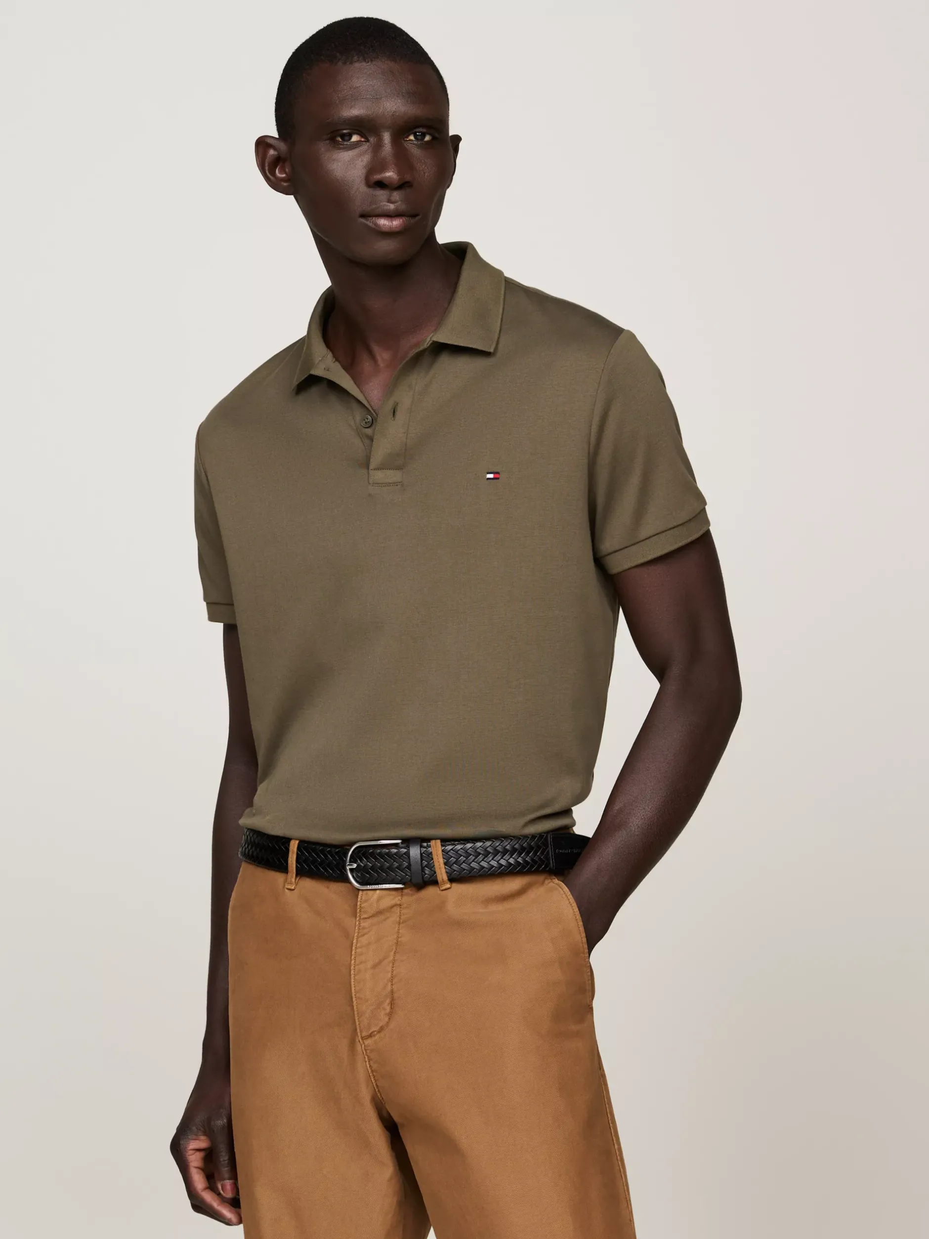 Koszulki Polo*Tommy Hilfiger Koszulka Polo Z Wyszywanym Logo ARMY GREEN